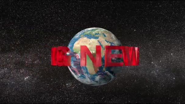 Aktueller Nachrichtentext dreht sich um den Planeten Erde - 3D-Animation dreht sich im Raum - 360-Schleife  - Filmmaterial, Video