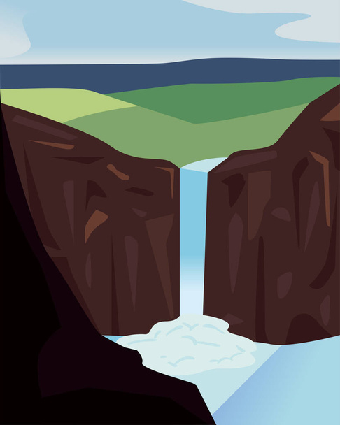 landscape of waterfall between mountains vector design - Вектор,изображение