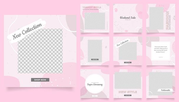 social media template banner fashion sale promotion. fully editable instagram and facebook square post frame puzzle organic sale poster. pink red vector background - Vector, Image