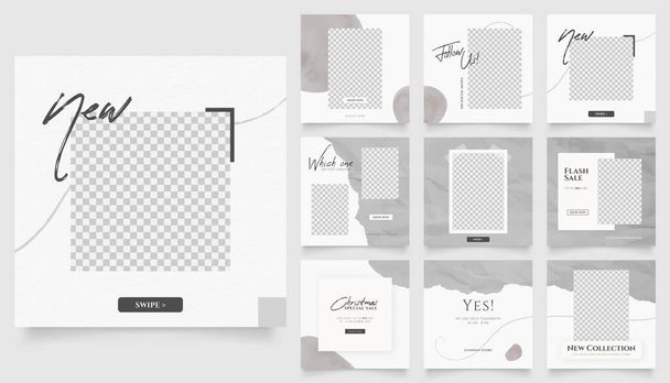 social media template banner fashion sale promotion. fully editable instagram and facebook square post frame puzzle organic sale poster. black grey white vector background - Vector, Image