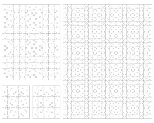 Ilustração de quatro puzzles brancos diferentes, peças separadas - Vetor, Imagem