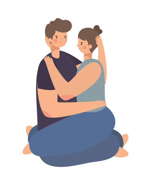 romantic couple sit and hugging - Vector, Image