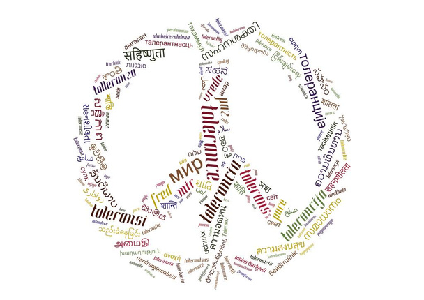 tolleranza segno di pace parola nube con belle parole in un sacco di lingue diverse - Foto, immagini