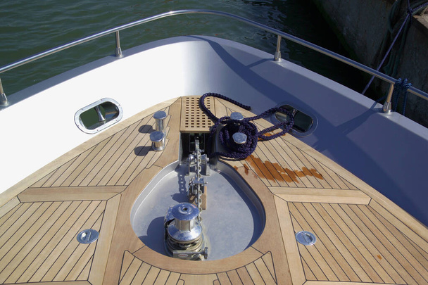 Italy, Fiumicino (Rome), Alfamarine 78 luxury yacht, the bow winch for the anchor chain - Fotoğraf, Görsel