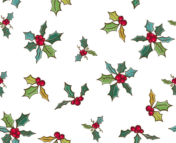 Ручная работа с красными ягодами и еловыми ветвями. Рождественские открытки и зимний дизайн. Векторная иллюстрация - Вектор,изображение