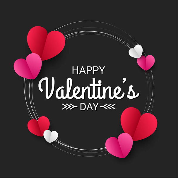 Happy valentines day paper cut style with colorful heart shape in black background - ベクター画像