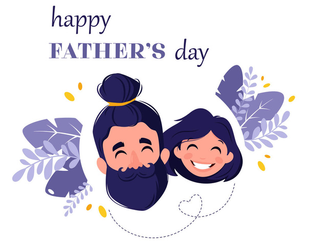 Happy Father's Day. Man with daughter. Fathers Day greeting card. Vector illustration - Vector, Image