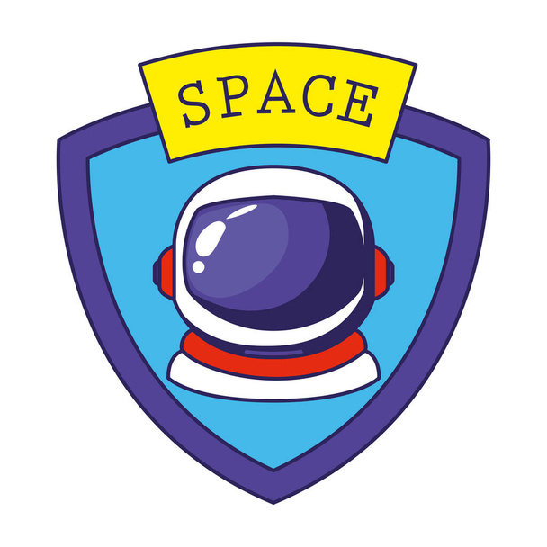 odznak s kosmonautskou helmou a vesmírným písmem - Vektor, obrázek