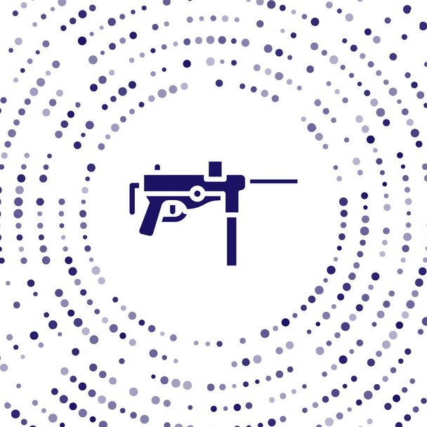 Pistola submitragliatrice blu M3, icona pistola grasso isolata su sfondo bianco. Cerchi astratti puntini casuali. Vettore. - Vettoriali, immagini