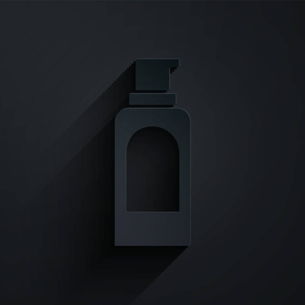 Papiergeschnittene Spraydose für Haarspray, Deo, Schweißschutzsymbol isoliert auf schwarzem Hintergrund. Papierkunst. Vektor. - Vektor, Bild