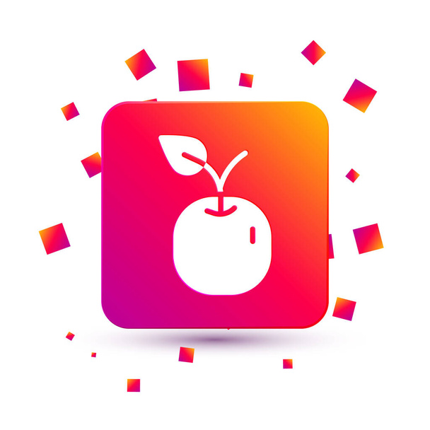 Witte Apple pictogram geïsoleerd op witte achtergrond. Fruit met bladsymbool. Vierkante kleur knop. Vector. - Vector, afbeelding