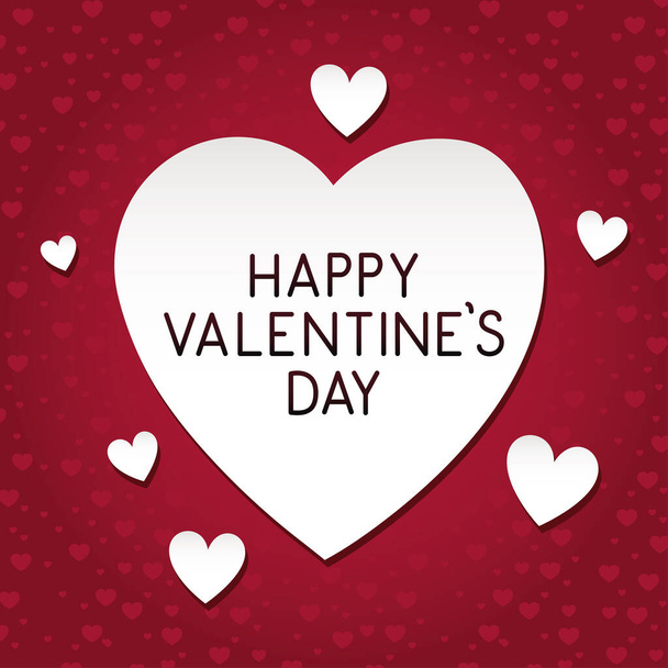 happy valentines day lettering with a white heart - Vector, imagen