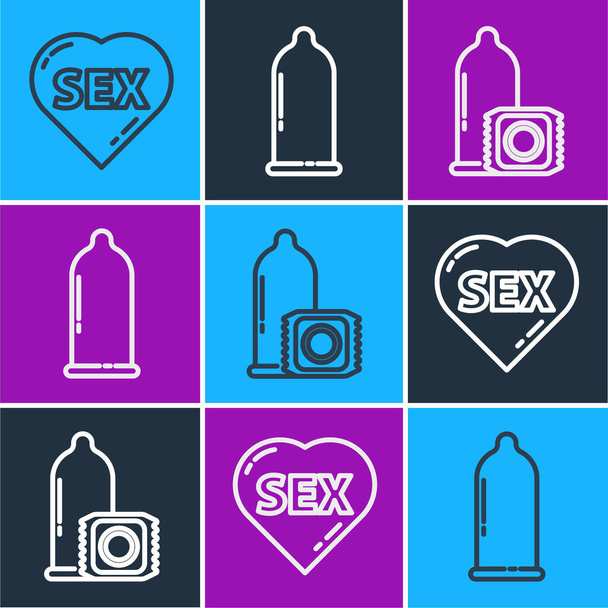 Ορισμός Καρδιά με κείμενο Sex, Condom και Condom εικονίδιο. Διάνυσμα. - Διάνυσμα, εικόνα