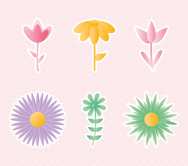 conjunto de ícones de flores em um fundo rosa - Vetor, Imagem