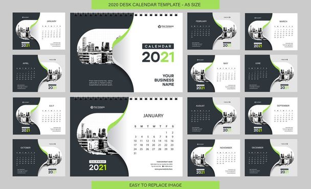 бизнес-календарь на 2021 год шаблон, векторная иллюстрация - Вектор,изображение