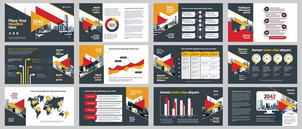 City Background Business Company Presentation with Infographics Template. - Vector, Image