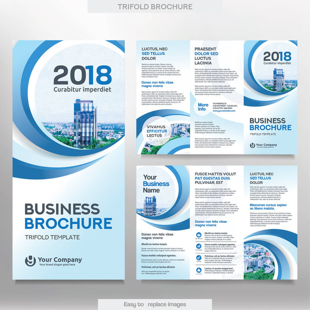 Business Brochure Template in Tri Fold Layout. Corporate Design Leaflet with replacable image. - Vector, Image