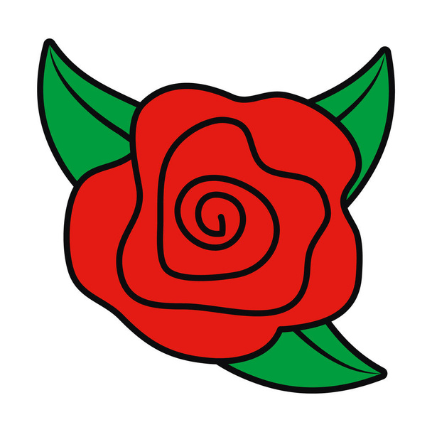 red rose with leaves icon, colorful design - Vector, imagen