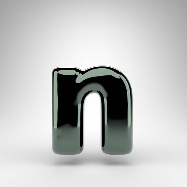 Letter N lowercase on white background. Green chrome 3D rendered font with glossy surface. - Foto, Imagem
