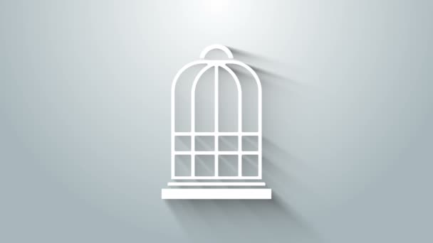 Bílá klec pro ptáky ikona izolované na šedém pozadí. Grafická animace pohybu videa 4K - Záběry, video