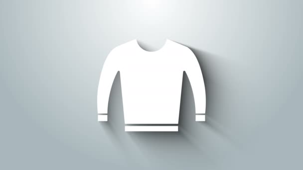 Значок белого свитера выделен на сером фоне. Икона Пуловера. Видеографическая анимация 4K - Кадры, видео