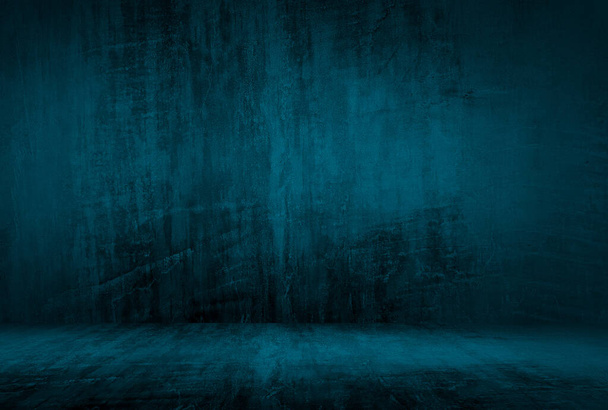 Vintage grunge azul concreto textura estúdio parede fundo com vinheta. - Foto, Imagem