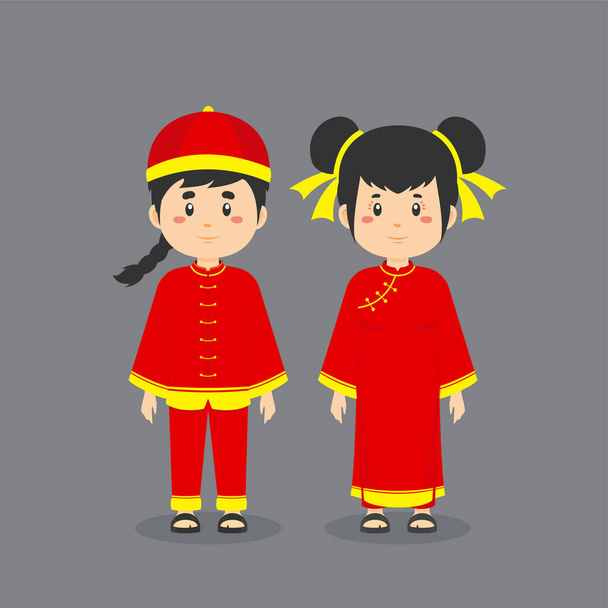 Couple Character Wearing Chinese Traditionall Dress - Vector, Image
