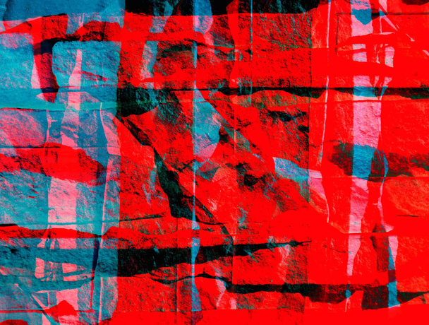 Abstract background in red and blue, with a spectacular rhythm and inserts. Surreal image in a modern style. For your wallpapers, art projects and works. - Photo, Image