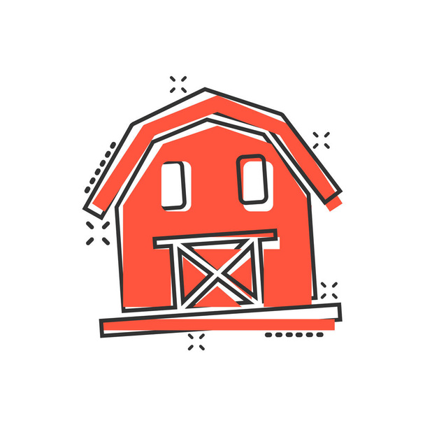 Barn icon in comic style. Farm house cartoon vector illustration on white isolated background. Agriculture storehouse splash effect business concept. - Vector, Image