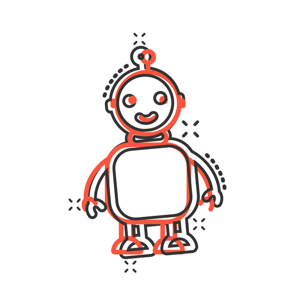 Lindo robot chatbot icono en estilo cómico. Operador de bots ilustración vectorial de dibujos animados sobre fondo blanco aislado. Smart chatbot carácter splash efecto concepto de negocio. - Vector, Imagen