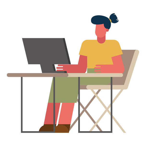 femme avec ordinateur au bureau travaillant à partir de la conception vectorielle à domicile - Vecteur, image
