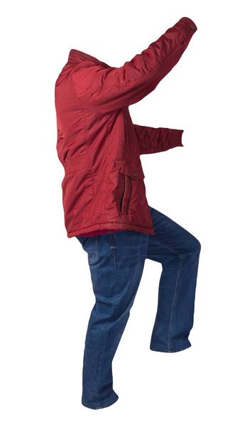 red jacket,crimson  shirt and blue jeans isolated on white background. casual fashion clothes - 写真・画像