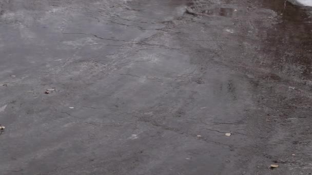 fagyos eső télen decemberben az úton a pocsolyákban - Felvétel, videó