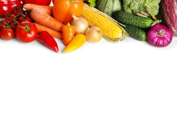 Different fresh organic vegetables on white background - Фото, изображение