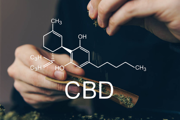 Legalización del cannabis hierba médica. Aceite de cannabis con fórmula CBD y marihuana. Despenalización de la hierba de cannabidiol. - Foto, imagen