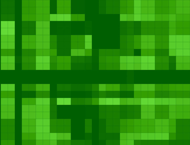 Αφηρημένη, δυναμική εικόνα πράσινων τετραγώνων, με εντυπωσιακές σκοτεινές προφορές. Χρωματιστά θετικό υπόβαθρο για τα έργα τέχνης και τα έργα σας. - Φωτογραφία, εικόνα