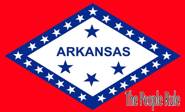 Σημαία της πολιτείας Αρκάνσας των ΗΠΑ με το σύνθημα της πολιτείας The People RUle - Διάνυσμα, εικόνα