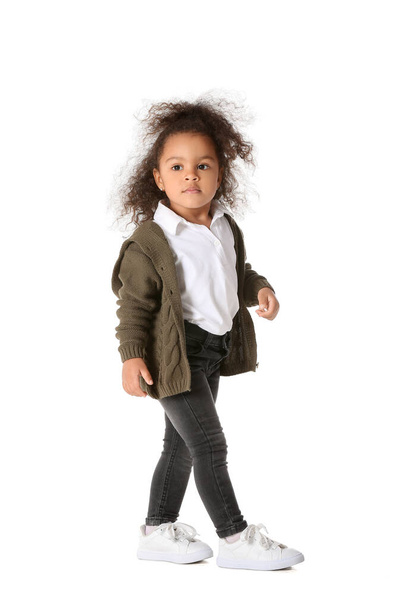 Cute African-American baby girl on white background - Valokuva, kuva
