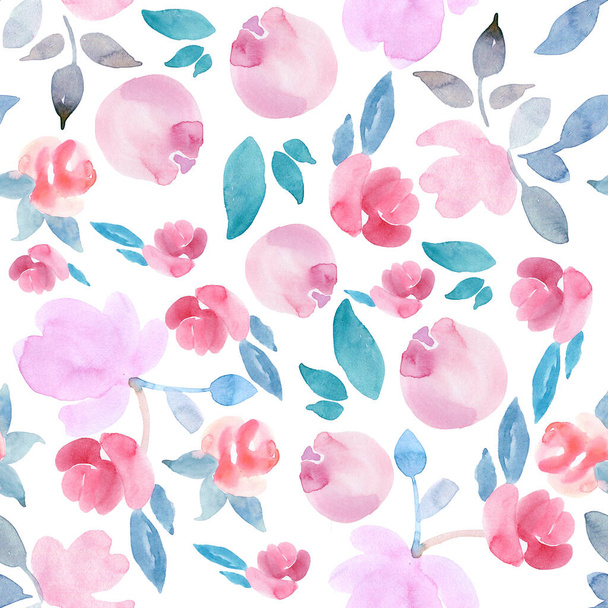 Seamless watercolor floral pattern on a white background - Foto, Bild