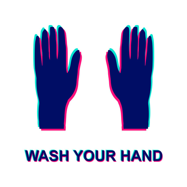 wash your hand 3D color chromatic aberration. retro style vector illustration - Vector, Image