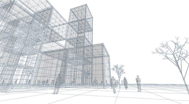 náměstí moderní abstraktní architektura 3D ilustrace - Fotografie, Obrázek