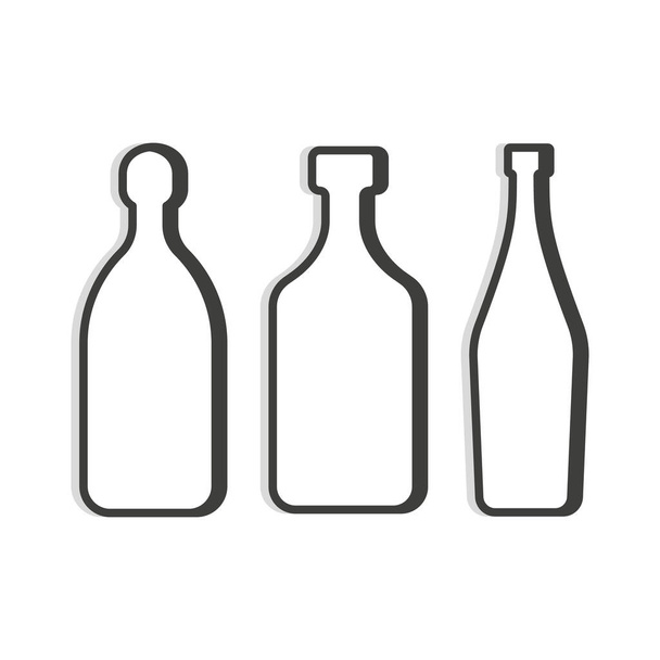 Tekila ve rom martini şişesi. Doğrusal şekil. Basit bir şablon. Ayrı bir nesne. Alkolik kurumlar, barlar, restoranlar ve barlar için ince çizgilerde sembol. Karanlık bir taslak. Beyaz arkaplan üzerindeki düz illüstrasyon - Vektör, Görsel