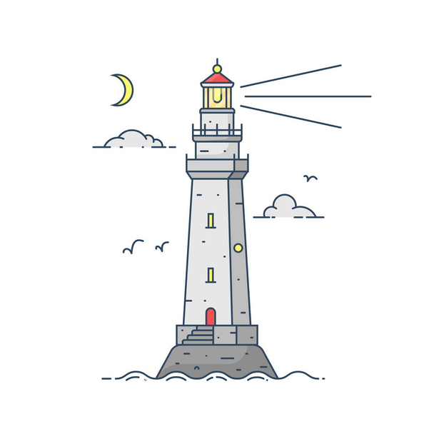 Moon lighthouse on island in middle of sea - Vector, afbeelding