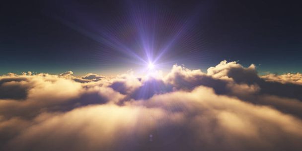 над хмарами ілюстрація сонячного променя сонця, 3d рендеринг
 - Фото, зображення