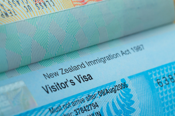 Passeport timbre visa pour Voyage concept arrière-plan, Nouvelle-Zélande
 - Photo, image