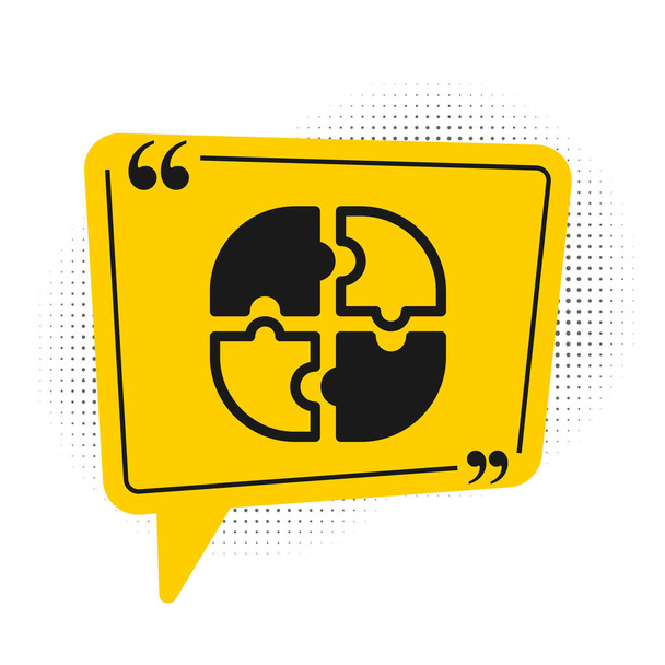 Black Piece of puzzle icon isolated on white background. Business, marketing, finance, template, layout, infographics, internet concept. Yellow speech bubble symbol. Vector. - Vector, Image
