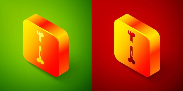 Isometric Human broken bone icon isolated on green and red background. Square button. Vector. - Vector, Image
