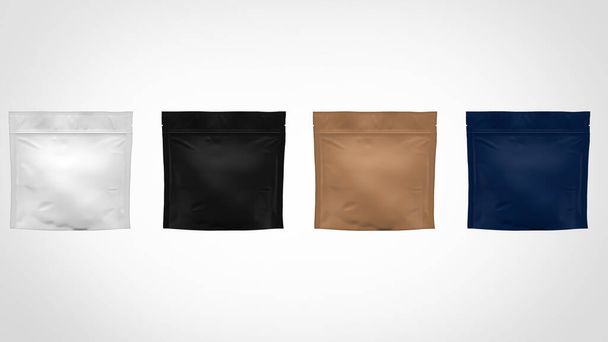 Low white, black, dark blue and paper craft doy pack coffee bag for beans with zip mockup 3d rendering image isolated top view on white background - Fotografie, Obrázek