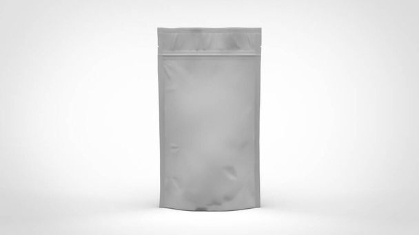 Tall white doy pack coffee bag for beans with zipper mockup 3d rendering image isolated top view on white background - 写真・画像