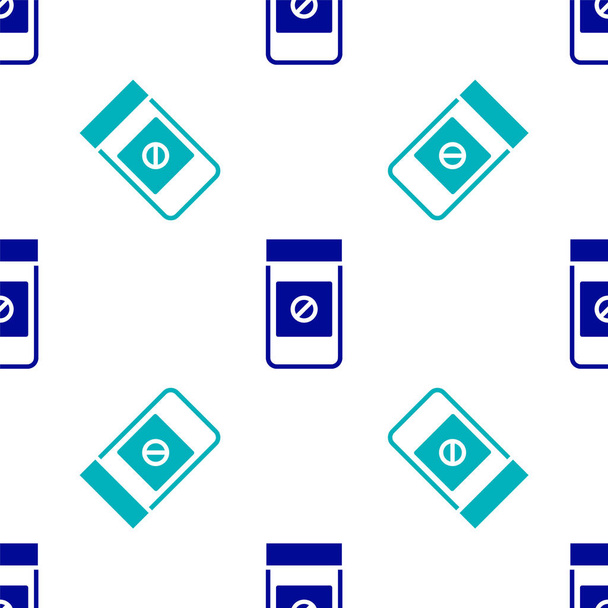 Blue Sports Doping, Anabolika-Symbol isoliert nahtlose Muster auf weißem Hintergrund. Anabole Steroide Tablette. Pillen im Glas. Vektor. - Vektor, Bild